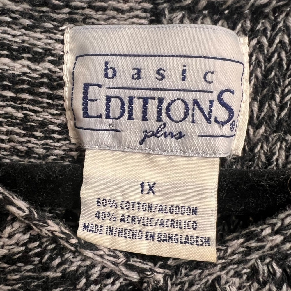 Basic Editions Plus Black & White Heathered Pullo… - image 3